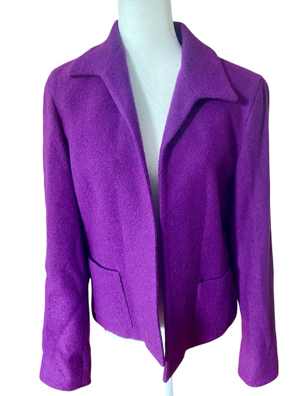 Vintage Gianni 96% Wool Purple Open Front Jacket Made USA Size 12 Blazer
